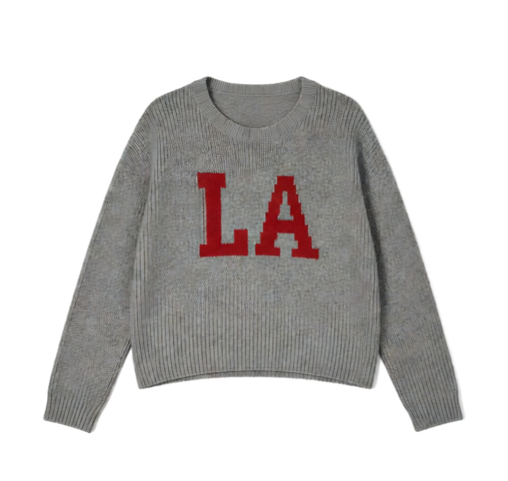 NWT Rue21 LA Varsity Graphic Crewneck Knit Sweater Gray Red 1X